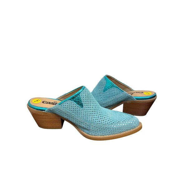 Casta Perforated Leather Mules Teal Size 7 Western Style - Picture 7 of 8